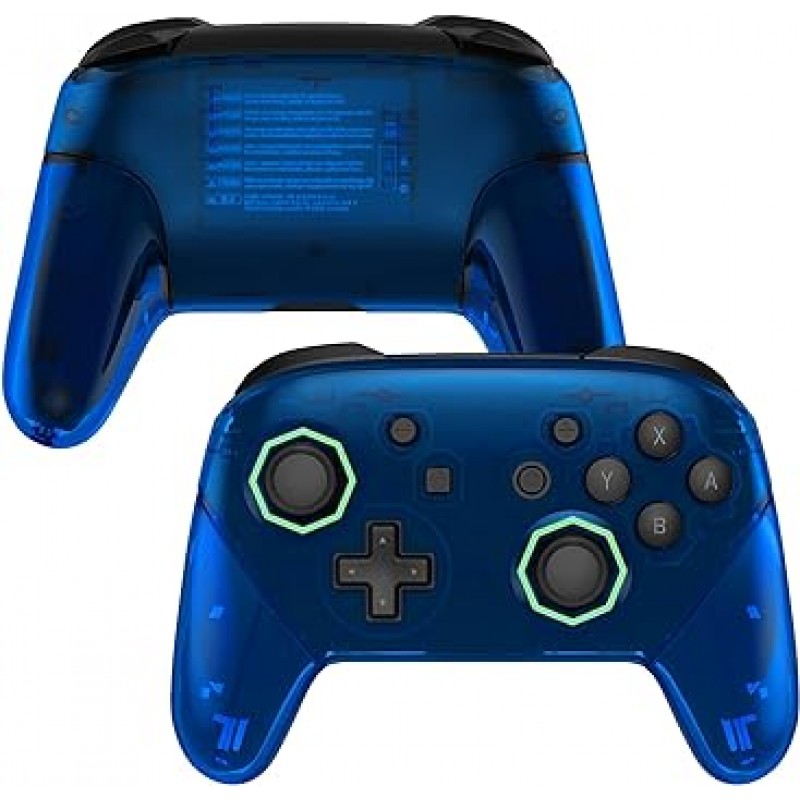 eXtremeRate 클리어 블루 팔각형 게이트 스틱 페이스 플레이트 백 플레이트 핸들 DIY 교체 용 그립 하우징 쉘 커버 Nintendo Switch Pro 컨트롤러 용 - 컨트롤러 포함되지 않음