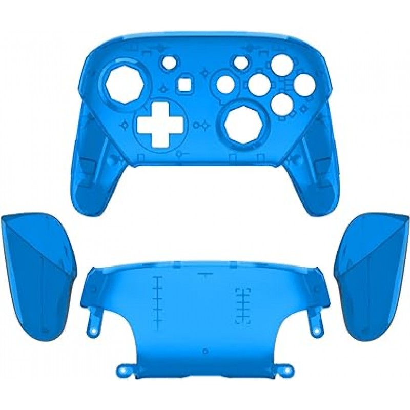 eXtremeRate 클리어 블루 팔각형 게이트 스틱 페이스 플레이트 백 플레이트 핸들 DIY 교체 용 그립 하우징 쉘 커버 Nintendo Switch Pro 컨트롤러 용 - 컨트롤러 포함되지 않음