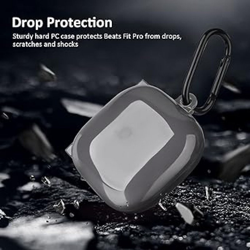 Filoto Beats Fit Pro 케이스 커버 하드 케이스 Apple Beats Fit Pro 2021용 내충격 보호 이어폰 케이스 키체인 액세서리 포함 남녀 겸용 (클리어 그레이)