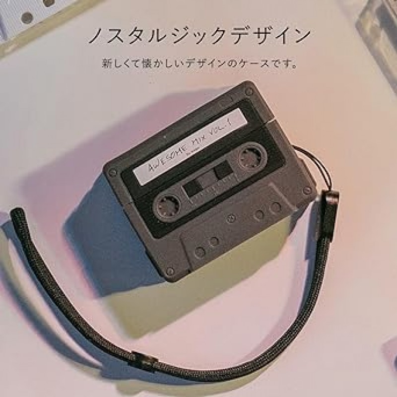 [elago] AirPods Pro 2 호환 케이스(스트랩 포함), 스타일리쉬, 카세트 테이프 디자인, 실리콘 케이스, 충격 방지, 낙하 방지, AirPods Pro 2 케이스, Apple AirPods Pro 2와 호환 가능, Apple Air Potts Pro 2, 2세대, MQD83J/A, CASETTE TAPE 케이스, 화이트 레드