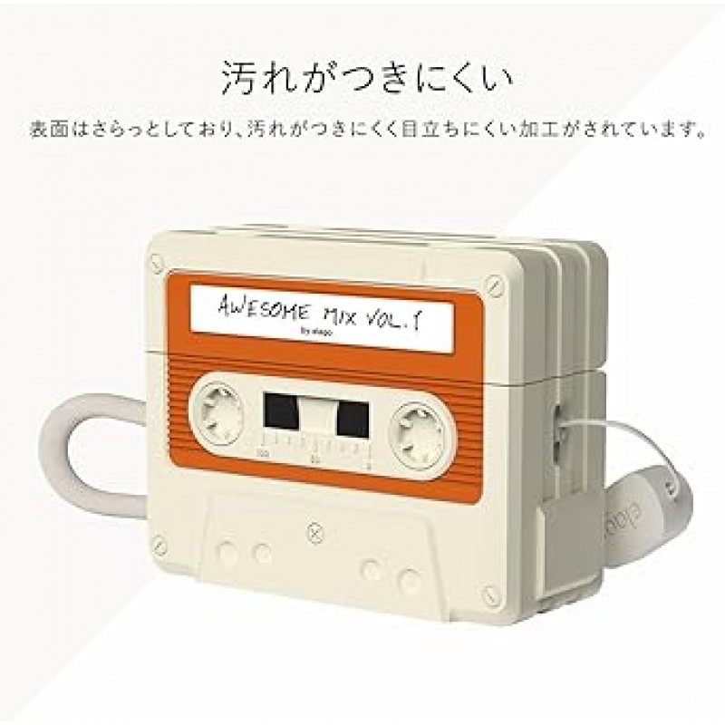 [elago] AirPods Pro 2 호환 케이스(스트랩 포함), 스타일리쉬, 카세트 테이프 디자인, 실리콘 케이스, 충격 방지, 낙하 방지, AirPods Pro 2 케이스, Apple AirPods Pro 2와 호환 가능, Apple Air Potts Pro 2, 2세대, MQD83J/A, CASETTE TAPE 케이스, 화이트 레드