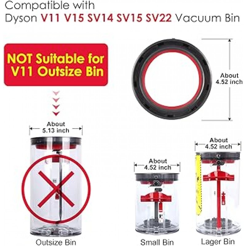 더스트 빈 탑 고정 실링 링 교체 Dyson V11 V15 SV14 SV15 SV22 진공 청소기 더스트 버킷/다트컵 교체 부품 진공 청소기 수리 액세서리