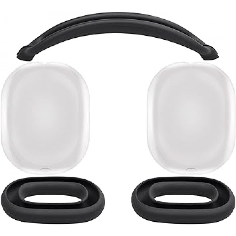 AirPods Max용 SOULWIT 보호 액세서리, TPU 커버 + 헤드밴드 커버 + 이어패드 케이스, 다방향 보호 키트, 긁힘 방지, 땀 방지, 청소 용이, 방진, 경량, 얇은(검은색)