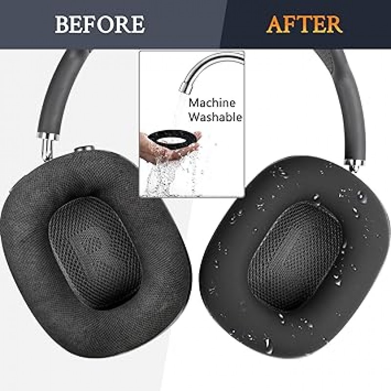 AirPods Max용 SOULWIT 보호 액세서리, TPU 커버 + 헤드밴드 커버 + 이어패드 케이스, 다방향 보호 키트, 긁힘 방지, 땀 방지, 청소 용이, 방진, 경량, 얇은(검은색)