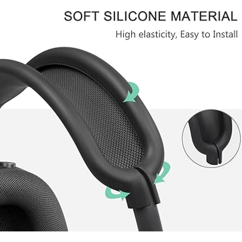 AirPods Max용 SOULWIT 보호 액세서리, TPU 커버 + 헤드밴드 커버 + 이어패드 케이스, 다방향 보호 키트, 긁힘 방지, 땀 방지, 청소 용이, 방진, 경량, 얇은(검은색)