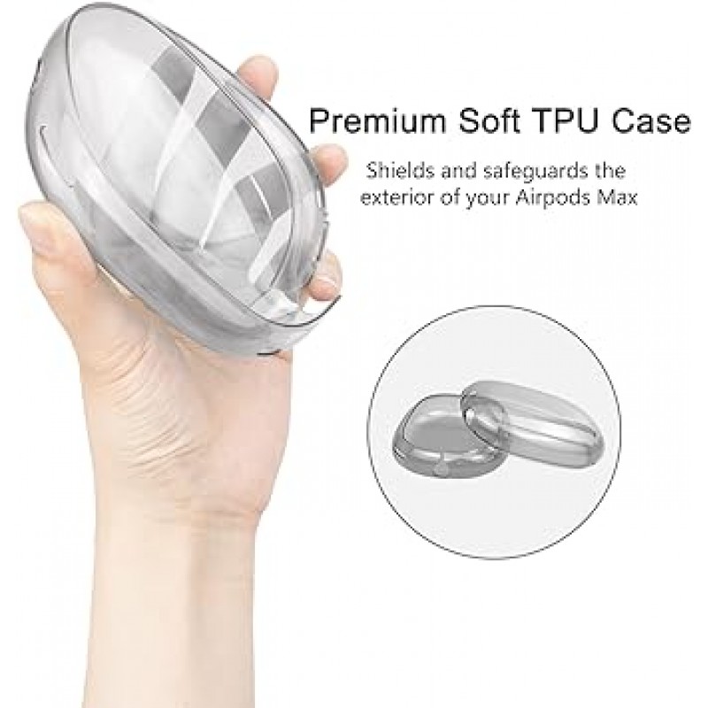 AirPods Max용 SOULWIT 보호 액세서리, TPU 커버 + 헤드밴드 커버 + 이어패드 케이스, 다방향 보호 키트, 긁힘 방지, 땀 방지, 청소 용이, 방진, 경량, 얇은(검은색)