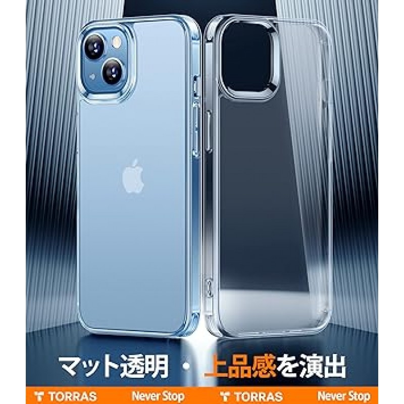 TORRAS iPhone 14/13 케이스, 지문 방지, 반투명, 황변 방지, 무광택 마감, 미군 MIL 표준, 충격 방지, 스트랩 구멍, 렌즈 보호, iPhone 14/13용 커버, Mist First Frost 시리즈, 투명