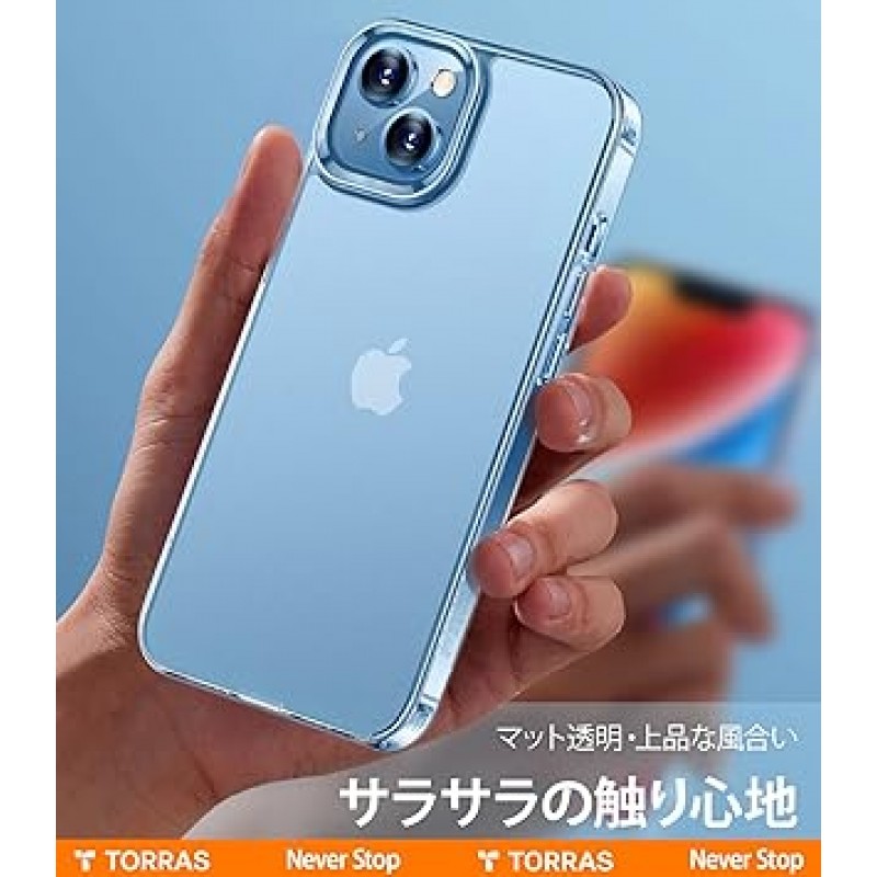 TORRAS iPhone 14/13 케이스, 지문 방지, 반투명, 황변 방지, 무광택 마감, 미군 MIL 표준, 충격 방지, 스트랩 구멍, 렌즈 보호, iPhone 14/13용 커버, Mist First Frost 시리즈, 투명