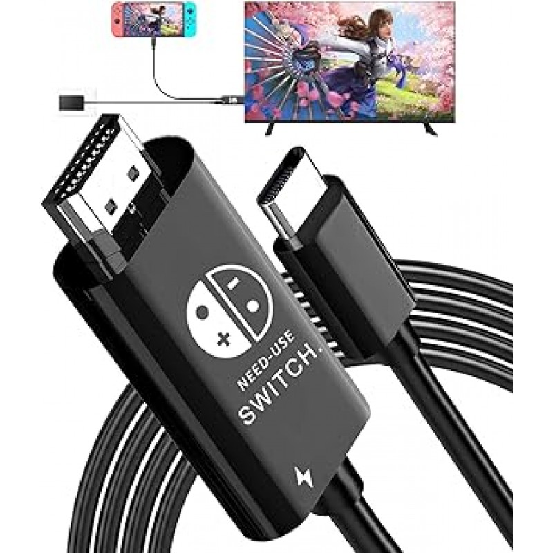 Switch Dock Switch TV 연결 출력(4K 및 1080P 해상도, HDMI 변환, TV 모드, PD 충전 기능), HDMI 케이블 포함, Switch Mini Dock 및 교체 케이블, Switch Dock 교체, 길이 2, 소형, 내구성, 경량, 휴대 편리, 스위치/스위치 OLED, 노트북, 태블릿, 스마트폰 등과 호환됩니다. (블랙)