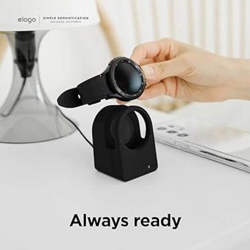 Elago GW3 스탠드 Galaxy Watch5 실리콘 스탠드, 절전 모드, Galaxy Watch, 테이블탑, 알람 시계, 충전 케이블, 보관 액세서리, Galaxy Watch 5, Galaxy Watch 5, Galaxy Watch 5, 블랙과 호환 가능
