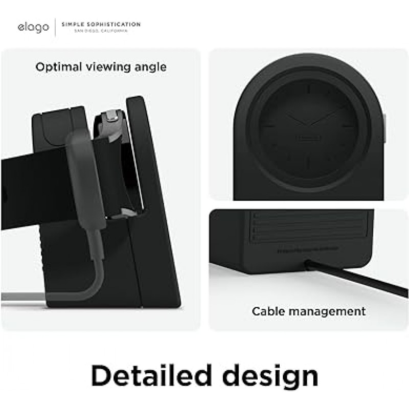 Elago GW3 스탠드 Galaxy Watch5 실리콘 스탠드, 절전 모드, Galaxy Watch, 테이블탑, 알람 시계, 충전 케이블, 보관 액세서리, Galaxy Watch 5, Galaxy Watch 5, Galaxy Watch 5, 블랙과 호환 가능