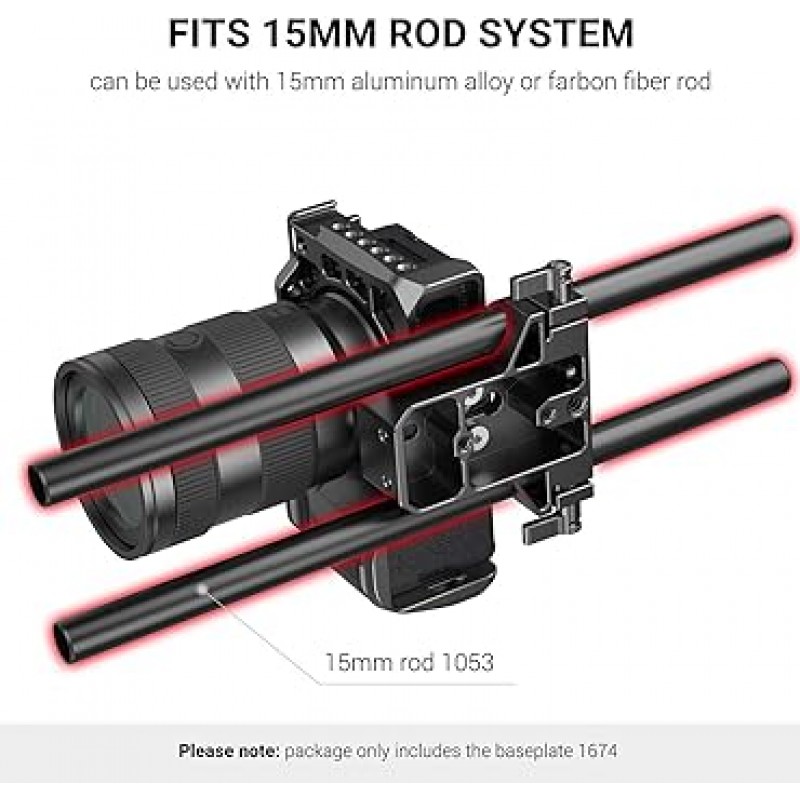 Sony A6500 A6600 A6300 Panasonic GH5 GH6 Sony A7 시리즈 Canon R5 R6 카메라 및 케이지-1674 용 로드 레일 클램프 베이스 플레이트가 있는 SmallRig 카메라 베이스 플레이트
