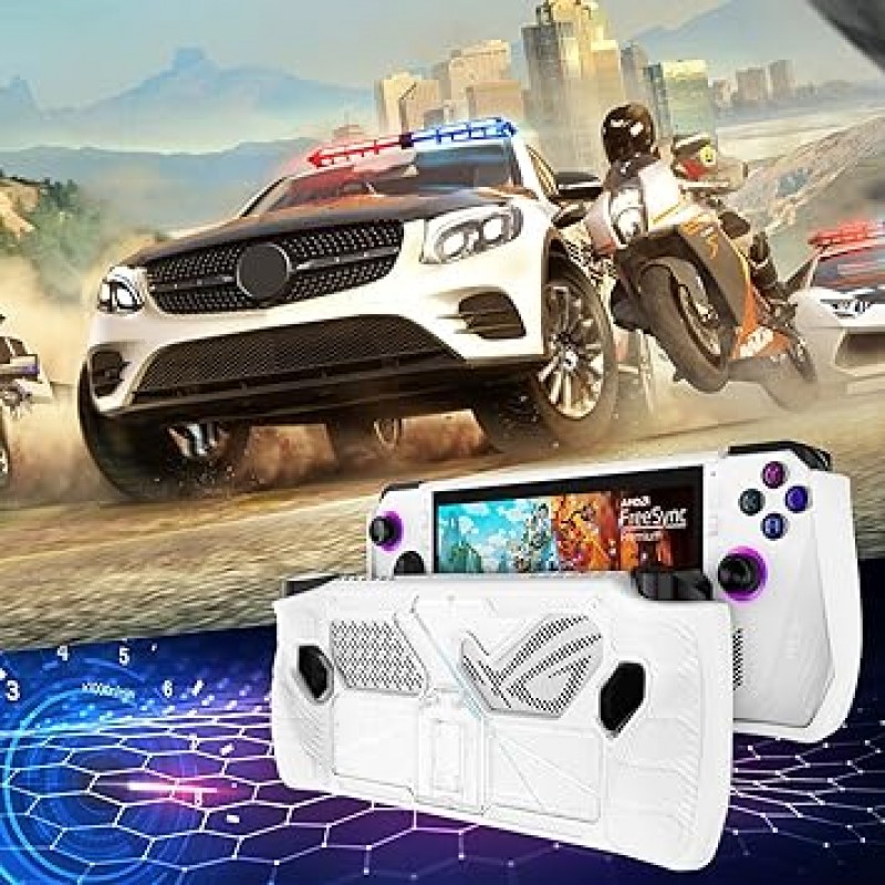 ROG Ally 케이스, 스탠드, 보호 케이스, ASUS ROG Ally와 호환 가능, PC + TPU 재질, 스탠드가 있는 AOSKYKA 보호 커버, 휴대 용이, 충격 방지, 방진, 방수, 기름 얼룩 방지, 보호 성능, ROG Ally 보호 케이스용 , 액세서리, 스타일리쉬(화이트)