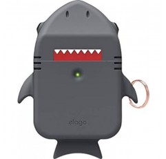 카라비너가 포함된 elago AirPods 호환 케이스, 실리콘 커버, 충격 방지, 충격 흡수, 케이스 커버, 충격 방지, 긁힘 방지, 낙하 방지, 보호 액세서리, Apple AirPods 1/AirPods 2 무선 충전 케이스와 호환 가능, Airpods 호환, SHARK 케이스, 다크 그레이