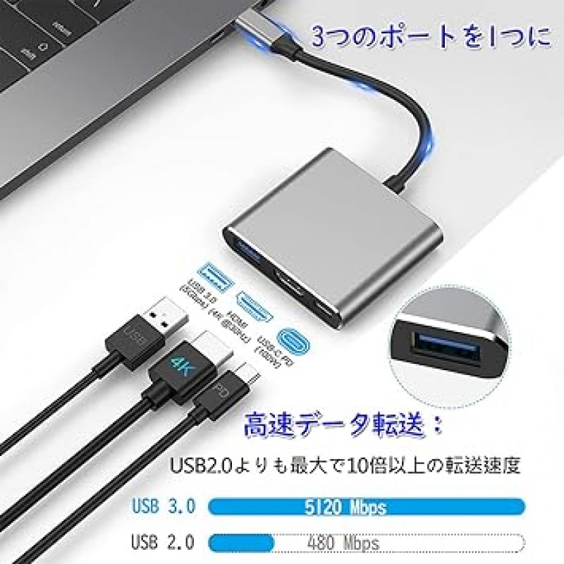 USB Type C HDMI 어댑터 [2023 신규 업그레이드] USB Type C 디지털 AV 멀티포트 어댑터 Type C HDMI 변환기 USB C 허브 100W 고속 PD 충전 지원 1080P 4K 스위치 TV 출력 MacBook Pro / Mac Air (2018-2020) / Mac Mini / iPad Pro(2018-2020), Samsung Galaxy S20 / S10 /Note10 /Note10 /Note10 기타 USB-C 기기(회색