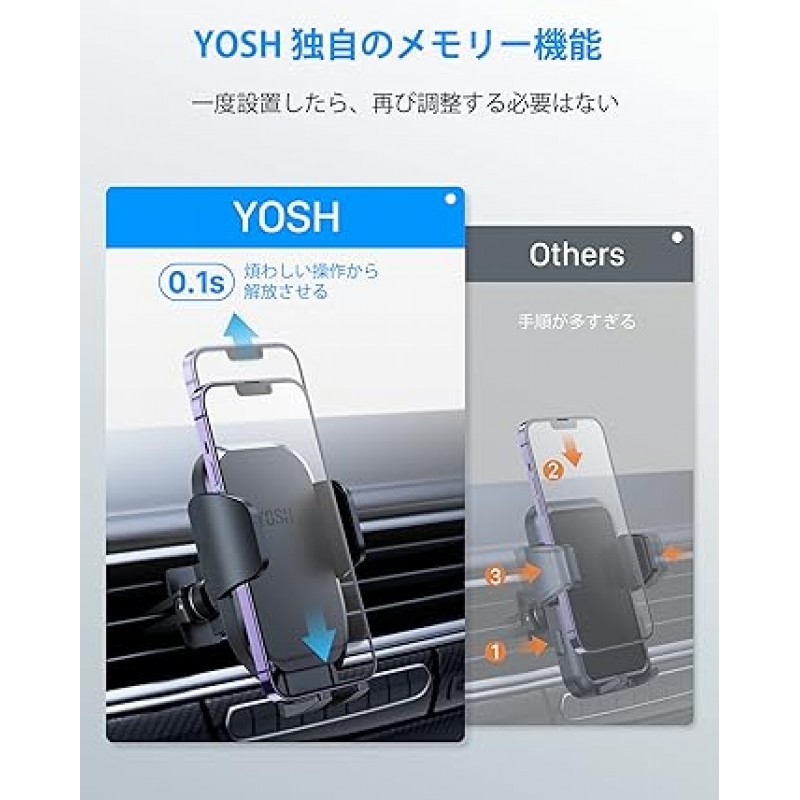 YOSH 스마트폰 홀더, 자동차 에어컨 통풍구 홀더, 스마트폰 홀더, 클립, 자동차 에어컨 통풍구, iPhone 홀더, 이중 잠금 장치, 클립, 떨어지지 않음, 한 손 조작, 6.8인치 호환, iPhone 14, 13, 12, 11 Pro Max, 11, XS Max, XR X, 8, 7, 6s Plus, 삼성 S20, Ultra S20, S10, S9, S8, Huawei P40, P30 Pro Mate 30 Mate