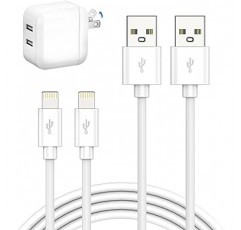 iPhone 충전기, 접이식, 2포트, 24W, 급속 충전기, 1m, 2개 포함, USB 콘센트, 스마트폰 충전기, iPhone 충전 케이블, PSE 인증, MFi, iPhone 14, 13, 12, 11Pro와 호환 가능, Pro Max, Mini, X, XS, XR, 8, 7 및 기타 USB-C 장치