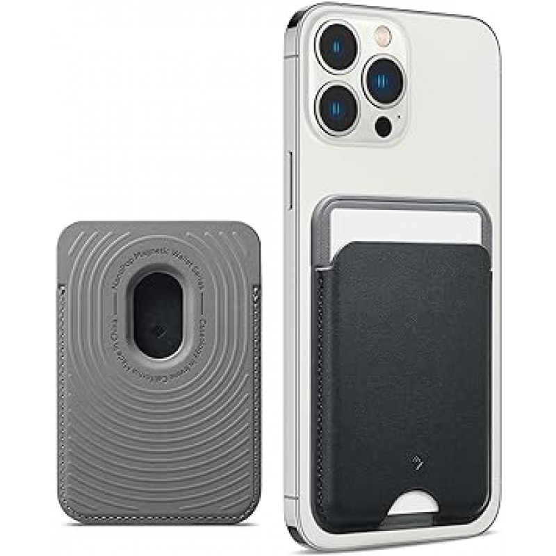 [Caseology] 【접지력 개선】 MagSafe 대응 카드 케이스 MagSafe 대응 지갑 MagSafe 대응 액세서리 이중 구조 미끄럼 방지 패턴 실리콘 마그넷 내장 iPhone14/13/12 시리즈 대응 나노팝 - 블랙 세사미