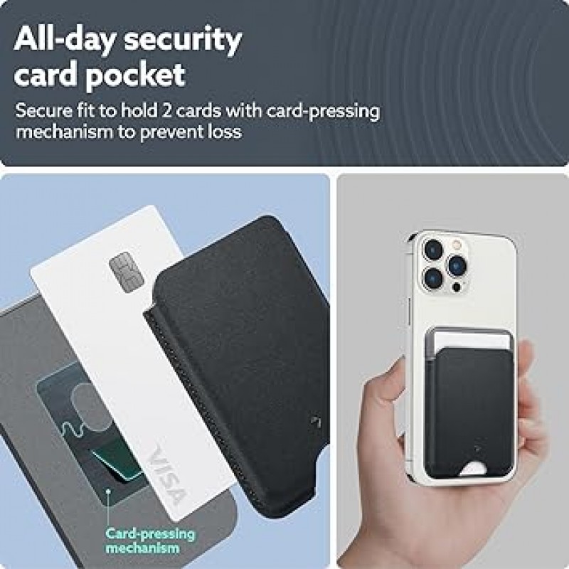 [Caseology] 【접지력 개선】 MagSafe 대응 카드 케이스 MagSafe 대응 지갑 MagSafe 대응 액세서리 이중 구조 미끄럼 방지 패턴 실리콘 마그넷 내장 iPhone14/13/12 시리즈 대응 나노팝 - 블랙 세사미