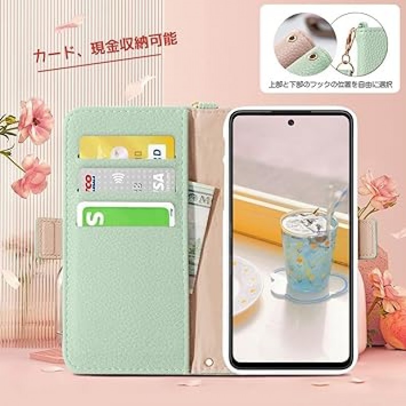 Google Pixel 7a(6.1인치)용 MAGICASE 포켓북형 스마트폰 케이스, 스타일리쉬하고 인기 있는 토끼 디자인, 여성용 카드 보관 및 수평 스탠드 기능이 있는 지갑형 커버, 자석 잠금, 전면 보호, 범퍼, 핸드메이드 스트랩, 스킨 유사 폴리우레탄 가죽 질감, 땀 흡수, 지문 방지, 착용 및 탈착 용이, 성인에게 적합, 동물, 녹색
