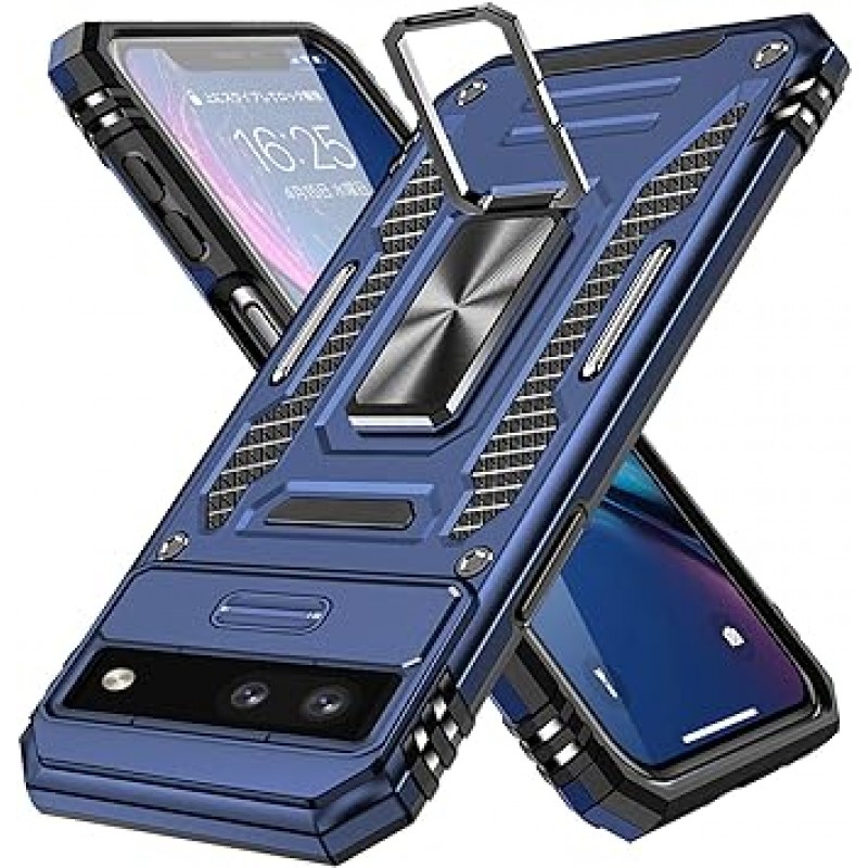 Google Pixel 7 케이스(링 포함), 슬라이딩 카메라 보호 장치 포함, PC, 미국 군용 MIL 표준 인증, 충격 방지, 스탠드 기능, 자동차 홀더와 호환 가능, 긁힘 방지, 미끄럼 방지, 멋지다, 스타일리쉬, 인기, Google Pixel 7 카메라 커버, 블루 MD-KJ-12-03