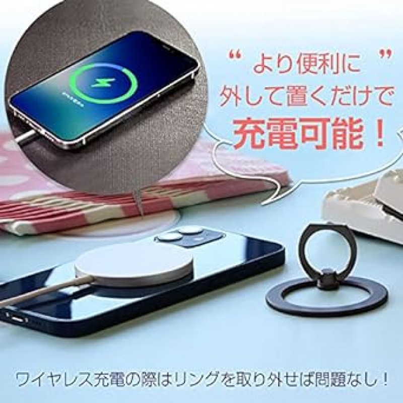 ZNXZENIX MagSafe 충전, 스마트폰 고정 링, 간편한 제거, MagSafe 호환, 자석, 부착 가능, 위치 변경 가능, 로고 디스플레이, 매력, 슬림, 얇은, 경량, 스탠드, 수직, 수평, 360° 회전, 스마트폰 링, 금속, 차량용 홀더, iPhone 낙하 방지, 손가락 반지, 접이식, 컴팩트, 한 손 조작(블랙)