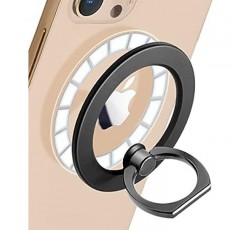 ZNXZENIX MagSafe 충전, 스마트폰 고정 링, 간편한 제거, MagSafe 호환, 자석, 부착 가능, 위치 변경 가능, 로고 디스플레이, 매력, 슬림, 얇은, 경량, 스탠드, 수직, 수평, 360° 회전, 스마트폰 링, 금속, 차량용 홀더, iPhone 낙하 방지, 손가락 반지, 접이식, 컴팩트, 한 손 조작(블랙)