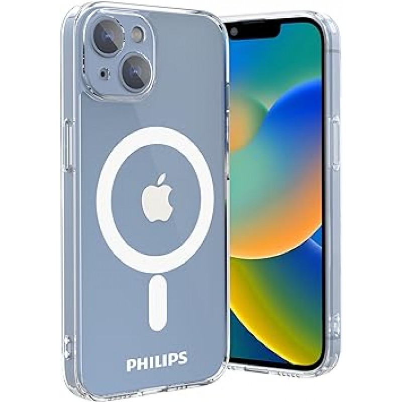 필립스 DLK6106T iPhone 14 케이스, MagSafe 호환, 투명 커버, 충격 방지, 무선 충전 호환, 6.1인치용, 투명, Magsafe 호환