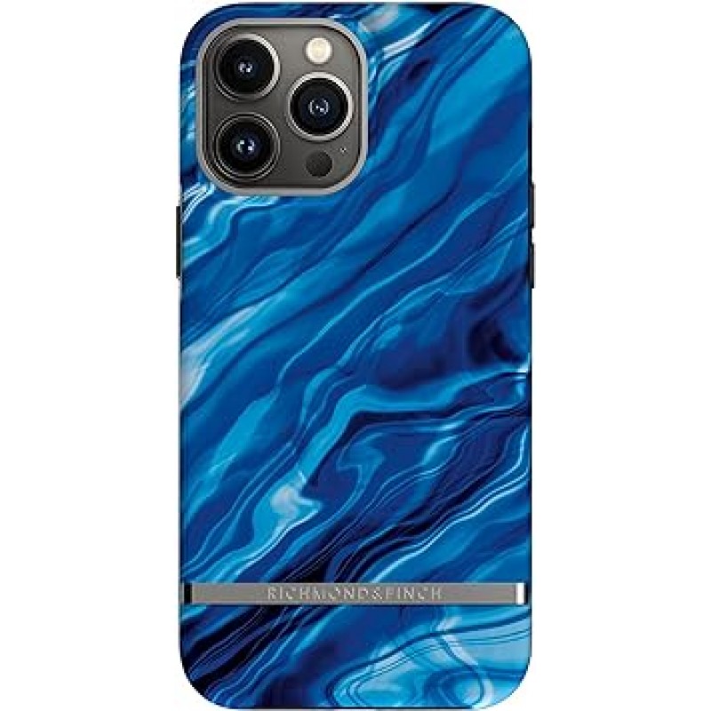 iPhone 13 Pro Max용으로 디자인된 Richmond Finch 케이스 | 6.7인치 블루 웨이브 디자인 | 무선 충전 호환 | 군용 등급 낙하 방지 | 돌출된 모서리 전화기 보호 커버