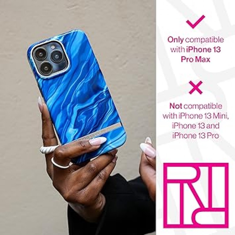 iPhone 13 Pro Max용으로 디자인된 Richmond Finch 케이스 | 6.7인치 블루 웨이브 디자인 | 무선 충전 호환 | 군용 등급 낙하 방지 | 돌출된 모서리 전화기 보호 커버