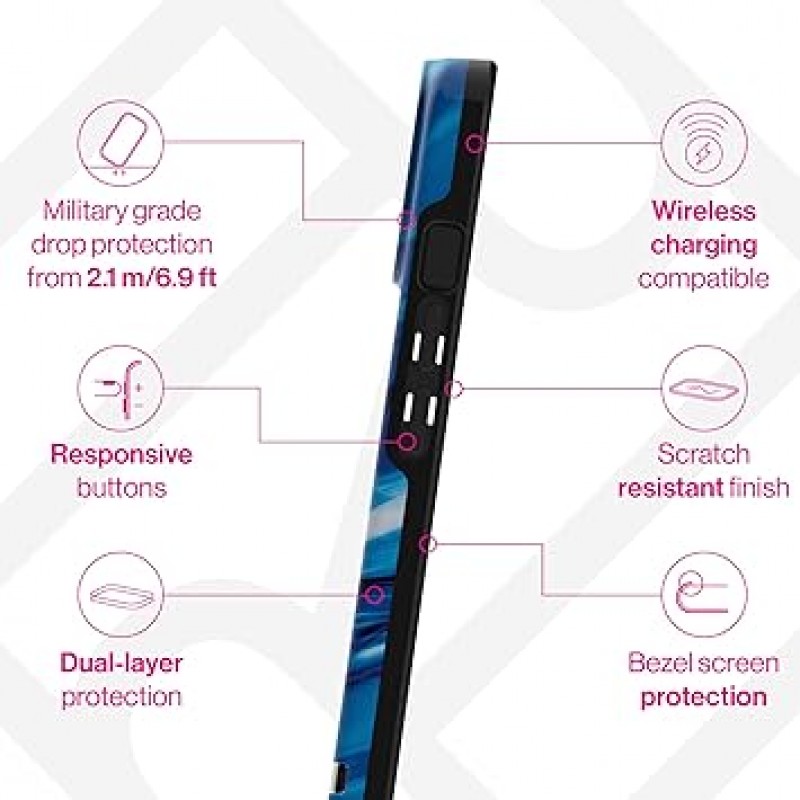 iPhone 13 Pro Max용으로 디자인된 Richmond Finch 케이스 | 6.7인치 블루 웨이브 디자인 | 무선 충전 호환 | 군용 등급 낙하 방지 | 돌출된 모서리 전화기 보호 커버