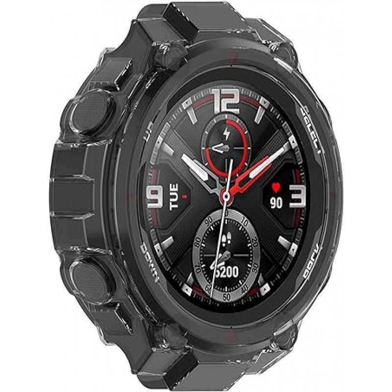 Amazfit T-Rex Pro 케이스 커버 긁힘 부드러운 튼튼한 TPU 클리어 보호 커버 범퍼 프레임 프로텍터 케이스 액세서리 Amazfit T-Rex Pro / T-Rex (A1918) 스마트 시계 용 (블랙)