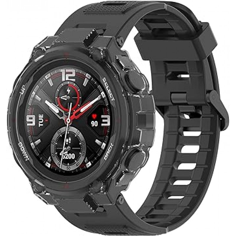 Amazfit T-Rex Pro 케이스 커버 긁힘 부드러운 튼튼한 TPU 클리어 보호 커버 범퍼 프레임 프로텍터 케이스 액세서리 Amazfit T-Rex Pro / T-Rex (A1918) 스마트 시계 용 (블랙)