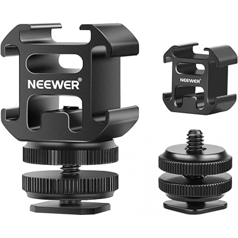 마이크, LED 비디오 조명, 필드 모니터용 트리플 콜드 슈 마운트가 있는 NEEWER 카메라 핫슈 마운트 어댑터 Canon Nikon Sony DSLR 카메라 캠코더용 알루미늄 합금 슈 마운트