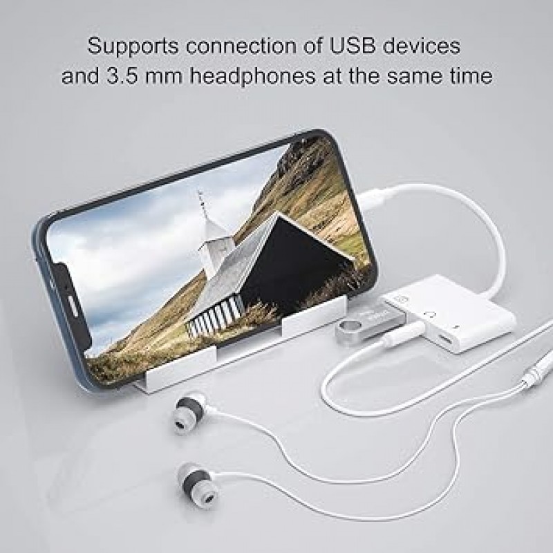 USB 3 카메라 어댑터 3 인 1 USB 여성 OTG 장치 어댑터 충전 및 3.5mm 헤드폰 AUX 잭 스플리터 iPhone SE/Max/11/X/Xs/8P/7P 패드 포드 USB 플래시 드라이브/MIDI 키보드 대응