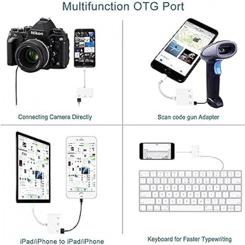 USB 3 카메라 어댑터 3 인 1 USB 여성 OTG 장치 어댑터 충전 및 3.5mm 헤드폰 AUX 잭 스플리터 iPhone SE/Max/11/X/Xs/8P/7P 패드 포드 USB 플래시 드라이브/MIDI 키보드 대응