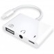 USB 3 카메라 어댑터 3 인 1 USB 여성 OTG 장치 어댑터 충전 및 3.5mm 헤드폰 AUX 잭 스플리터 iPhone SE/Max/11/X/Xs/8P/7P 패드 포드 USB 플래시 드라이브/MIDI 키보드 대응