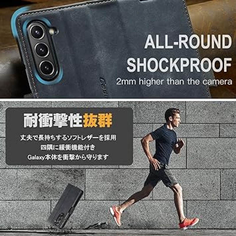 Galaxy Z Fold 5 케이스, 노트북형, Samsung Galaxy Z Fold 5용 커버, OURJOY 스마트폰 케이스, 지갑형, 카드 보관함, 측면 개구부, 가죽, TPU, 충격 방지, 휴대폰 커버, 가로 기능, 자석, 패셔너블, 블랙