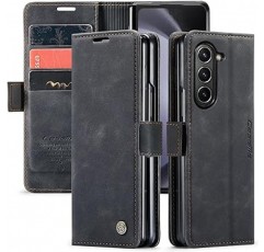 Galaxy Z Fold 5 케이스, 노트북형, Samsung Galaxy Z Fold 5용 커버, OURJOY 스마트폰 케이스, 지갑형, 카드 보관함, 측면 개구부, 가죽, TPU, 충격 방지, 휴대폰 커버, 가로 기능, 자석, 패셔너블, 블랙