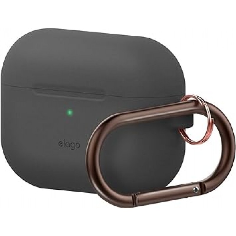 [elago] AirPods Pro 호환 케이스(카라비너 포함), 충격 방지, 심플, 실리콘 커버, 충격 흡수, 슬림, 소프트, 케이스 커버, 낙하 방지, 보호 액세서리, Apple AirPodsPro MWP22J/A와 호환 가능, Air Pods Pro, Original HANG, 다크 그레이