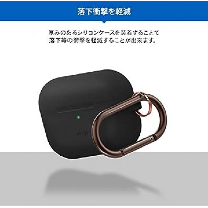 [elago] AirPods Pro 호환 케이스(카라비너 포함), 충격 방지, 심플, 실리콘 커버, 충격 흡수, 슬림, 소프트, 케이스 커버, 낙하 방지, 보호 액세서리, Apple AirPodsPro MWP22J/A와 호환 가능, Air Pods Pro, Original HANG, 다크 그레이