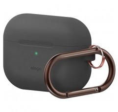 [elago] AirPods Pro 호환 케이스(카라비너 포함), 충격 방지, 심플, 실리콘 커버, 충격 흡수, 슬림, 소프트, 케이스 커버, 낙하 방지, 보호 액세서리, Apple AirPodsPro MWP22J/A와 호환 가능, Air Pods Pro, Original HANG, 다크 그레이
