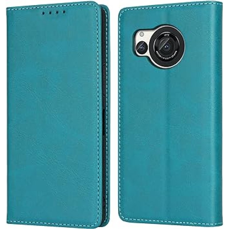 AQUOS R8 케이스 폴리오 SH-52D 지갑형 Aquos R8 케이스 충격 방지 내구성 내마모성 샤프 커버 카드 보관함 자석 내장 스탠드 기능 가죽 - 하매니 - 패션 스카이 블루