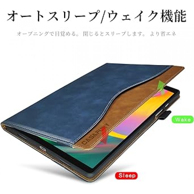 CASAFUNY Samsung Galaxy Tab A 10.1 2019 (SM-T510 SM-T515 SM-T517) 10.1인치 폴리오 케이스 보호 커버 태블릿 내부 가방 액세서리 포켓 스탠드 기능 보호 케이스 초경량 완전 보호 PU 가죽 경량 커버 블루