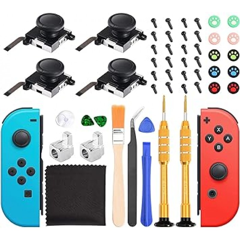 Joy-con 수리 키트, JOY-CON 스틱, Joycon 수리 부품, Nintendo Switch 교체 부품, 스위치 수리 세트, Nintendo Switch와 호환 가능, NS, Joy-con, 4개, 컨트롤, 수리 장비, 일본어 설명서 포함(영어 불가) 보장)