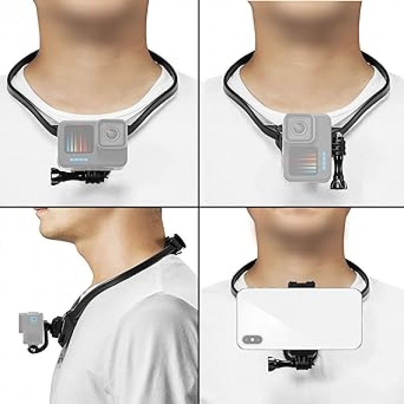 GoPro 액세서리용 amxus 목걸이 마운트, 길이 조절 가능, 스마트폰 홀더가 있는 다른 액션 카메라와 호환 가능