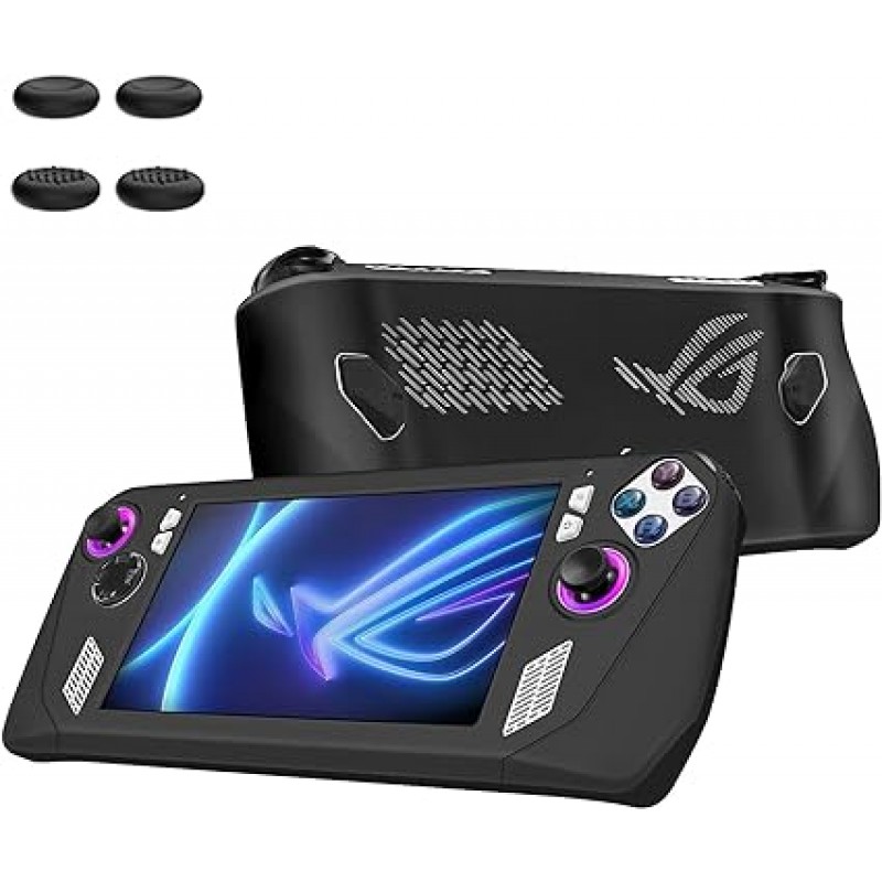 [2023] ASUS ROG Ally 케이스용, 보호 커버, 실리콘 소재, [Singhai] 엄지 그립이 포함된 ROG Ally 보호 케이스 2개 세트, 완전 보호, 경량, 충격 흡수, 간편한 착탈 및 미끄럼 방지, 스크래치, 낙하방지, ROG Ally용 액세서리(블랙)