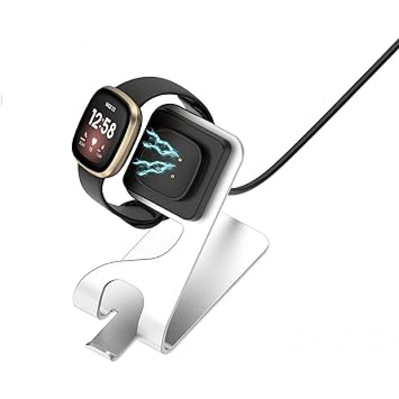 Fitbit Versa3 Sense 충전 스턴트 홀더용 SHEAWA 충전기 알루미늄 합금 내구성이 뛰어난 USB 충전 액세서리(실버)