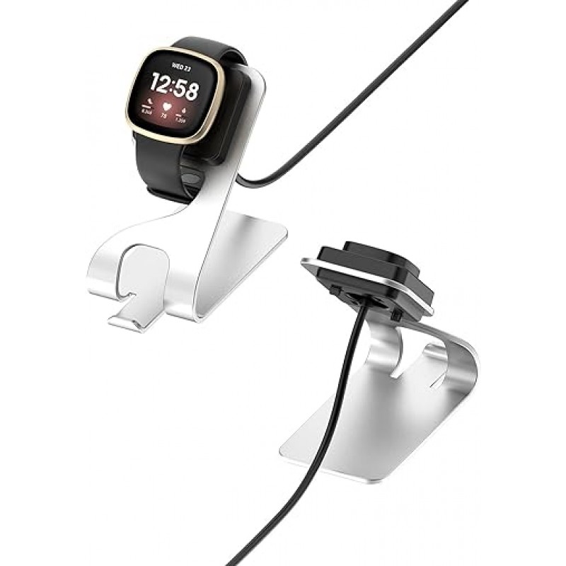 Fitbit Versa3 Sense 충전 스턴트 홀더용 SHEAWA 충전기 알루미늄 합금 내구성이 뛰어난 USB 충전 액세서리(실버)