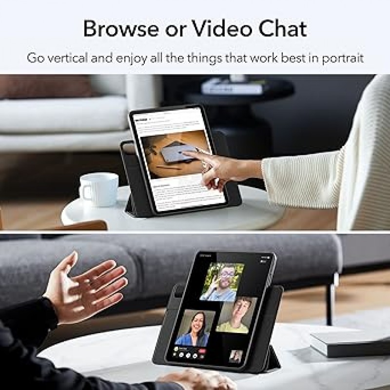 ESR iPad Air 5세대 케이스, 2022 하이브리드, 4세대 2020, iPad 10.9인치, 탈착식 자기 커버, 조정 가능한 세로/가로 스탠드, 투명한 뒷면 쉘, Pencil 2와 호환 가능, 자동 잠자기/깨우기